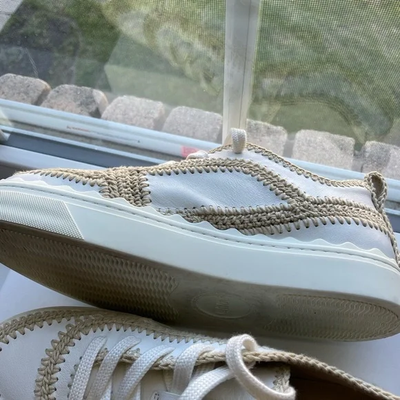Chloe Lauren White Crochet Leather Platform Sneaker